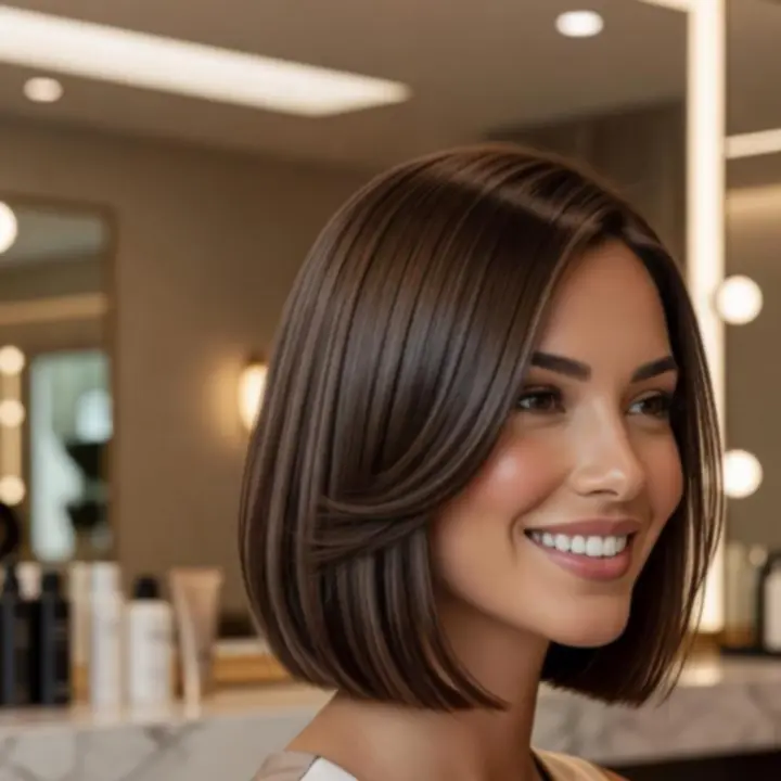 Client hair transformation showcasing glossy, styled hair