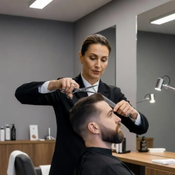 Men's grooming expert styling a client