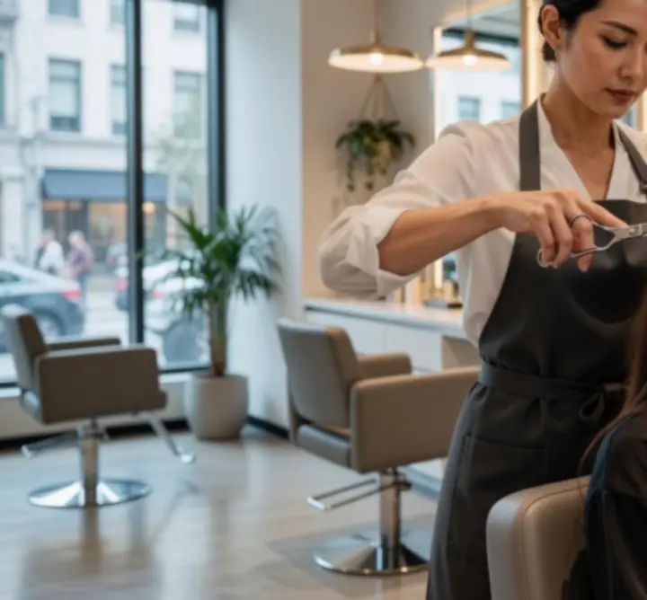Stylist creating a modern haircut at CIKARTS LTD