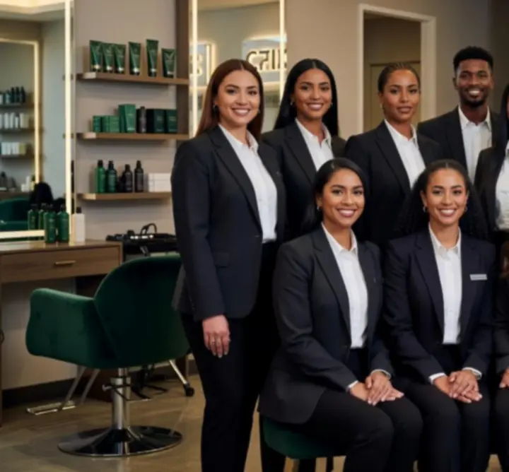 CIKARTS LTD team of expert hairdressers and beauty therapists standing together in the salon